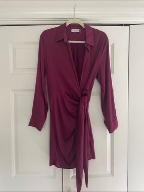 Dress Forum Long Sleeve Wrap Dress in Berry Plum